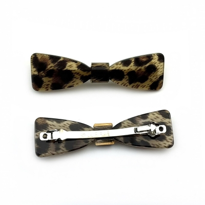 Barrette cheveux noeud leopard, fait main 6.7cm - marron