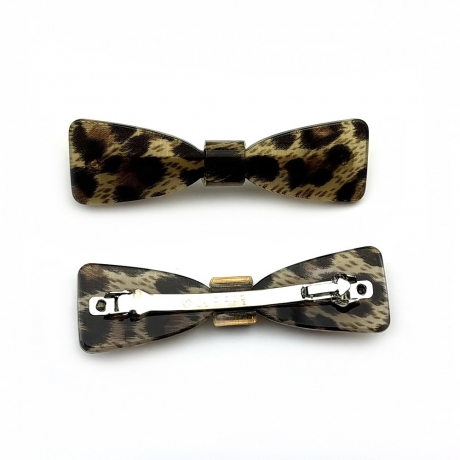 Barrette cheveux noeud leopard, fait main 6.7cm - marron