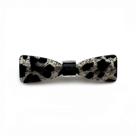 Barrette cheveux noeud leopard, fait main 6.7cm - noir