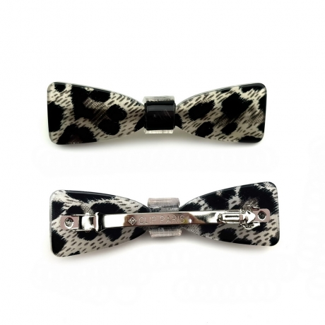 Barrette cheveux noeud leopard, fait main 6.7cm - noir