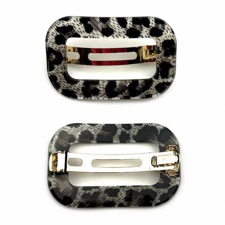 Barrette cheveux ajourée leopard fait main - noir