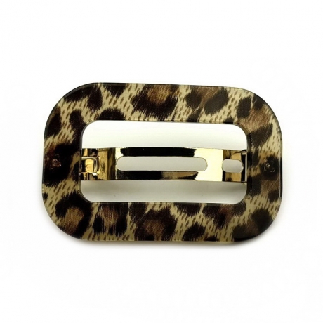 Barrette cheveux ajourée leopard fait main - marron