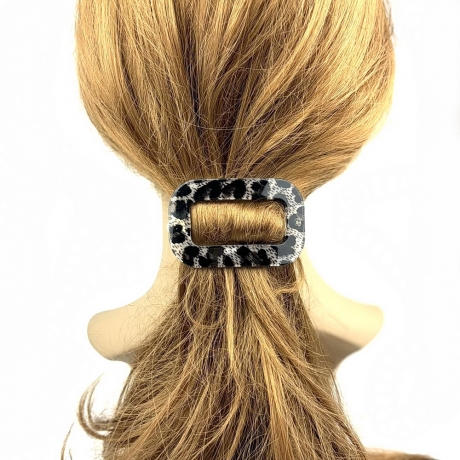 Barrette cheveux ajourée leopard fait main - noir