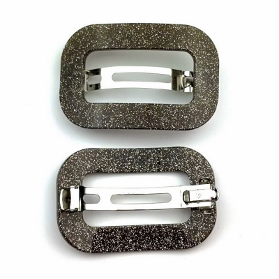 Barrette cheveux ajourée acétate paillette fait main - marron
