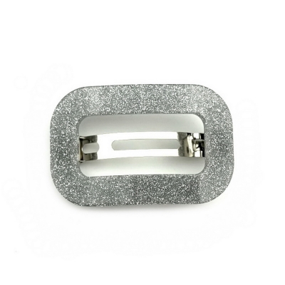 Barrette cheveux ajourée acétate paillette fait main - argent