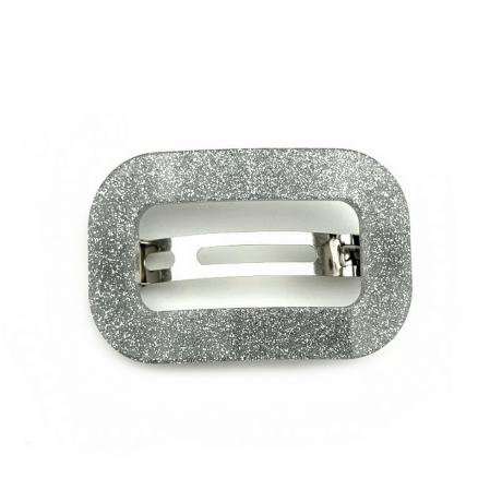 Barrette cheveux ajourée acétate paillette fait main - argent