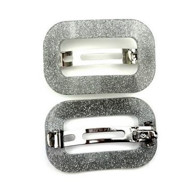 Barrette cheveux ajourée acétate paillette fait main - argent