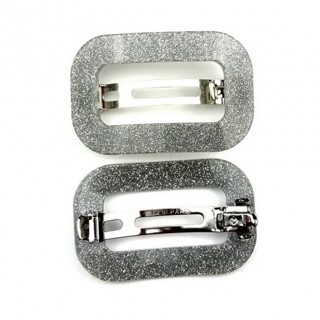 Barrette cheveux ajourée acétate paillette fait main - argent