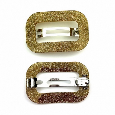 Barrette cheveux ajourée acétate paillette fait main - doré