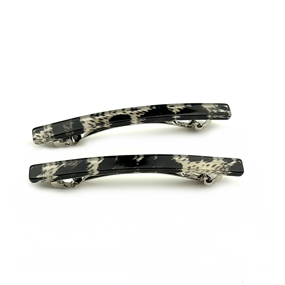Lot de 2 barrettes cheveux fine fait main leopart 7cm - noir Lot de 2 barrettes cheveux fine fait main leopart 7cm - noir