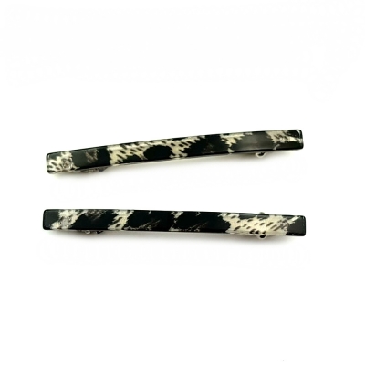 Lot de 2 barrettes cheveux fine fait main leopart 7cm - noir
