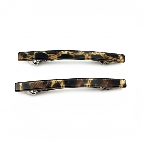 Lot de 2 barrettes cheveux fine fait main leopart 7cm - marron