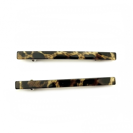 Lot de 2 barrettes cheveux fine fait main leopart 7cm - marron