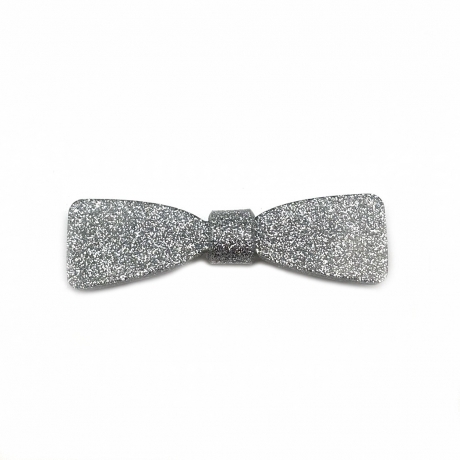 Barrette cheveux noeud fait main paillette 6.7cm - argent