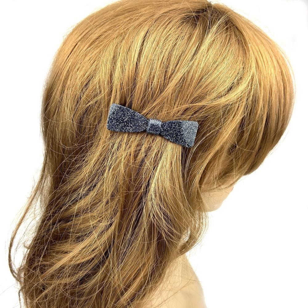 Barrette cheveux noeud fait main paillette 6.7cm - noir Barrette cheveux noeud fait main paillette 6.7cm - noir