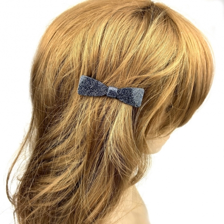 Barrette cheveux noeud fait main paillette 6.7cm - noir