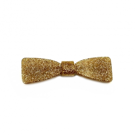 Barrette cheveux noeud fait main paillette 6.7cm - doré