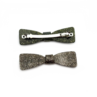 Barrette cheveux noeud fait main paillette 6.7cm - marron