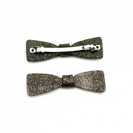 Barrette cheveux noeud fait main paillette 6.7cm - marron