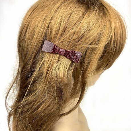 Barrette cheveux noeud fait main paillette 6.7cm - rouge