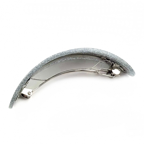 Barrette cheveux ovale incurvée fait main paillette 9.5cm - argent