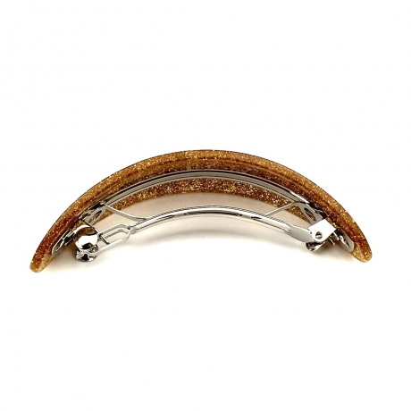 Barrette cheveux ovale incurvée fait main paillette 9.5cm - doré
