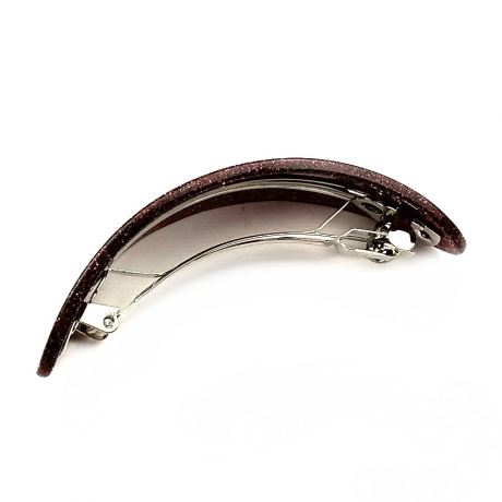 Barrette cheveux ovale incurvée fait main paillette 9.5cm - marron