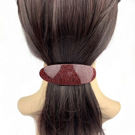 Barrette cheveux ovale incurvée fait main paillette 9.5cm - rouge