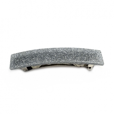 Barrette cheveux rectangle fait main paillette 9cm - argent