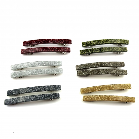 Lot de 2 barrettes cheveux fine fait main paillette 7cm - gris