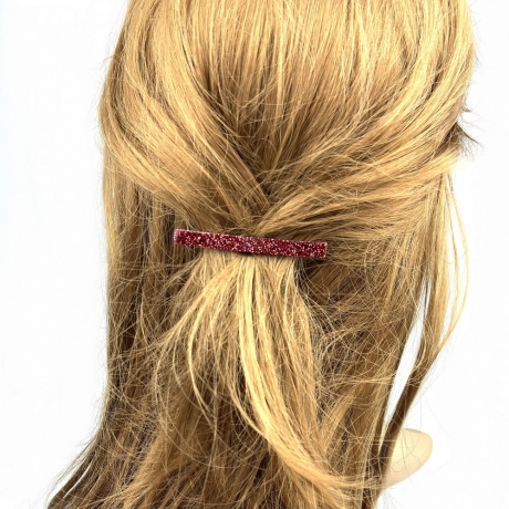 Lot de 2 barrettes cheveux fine fait main paillette 7cm - rouge