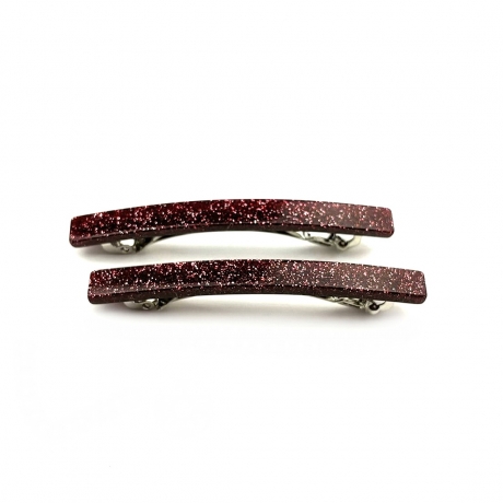 Lot de 2 barrettes cheveux fine fait main paillette 7cm - rouge