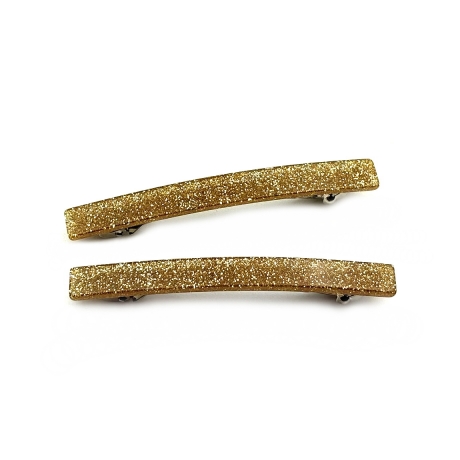 Lot de 2 barrettes cheveux fine fait main paillette 7cm - doré