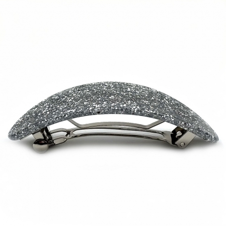 Barrette cheveux 8.5cm ovale incurvée fait main paillette - Argent