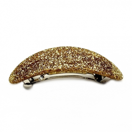 Barrette cheveux 8.5cm ovale incurvée fait main paillette - Doré