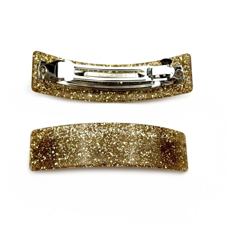 Barrette cheveux 8cm rectangle incurvé fait main paillette  - doré