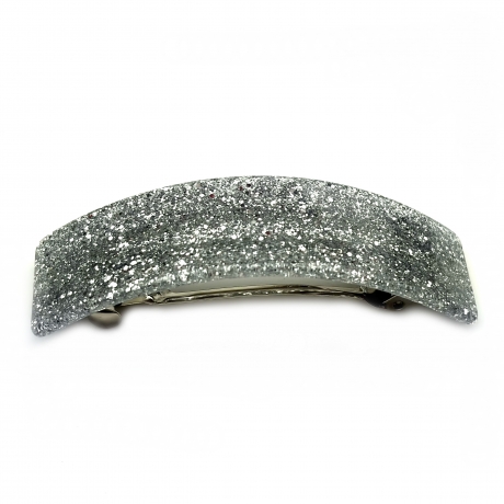 Barrette cheveux 8cm rectangle incurvé fait main paillette  - Argent