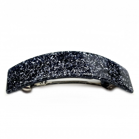 Barrette cheveux 8cm rectangle incurvé fait main paillette - Gris