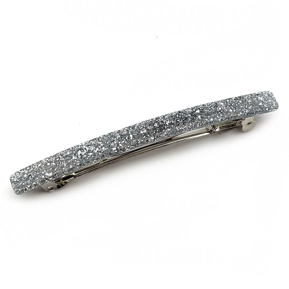 Barrette cheveux longue 10cm acétate fait main paillette - argent Barrette cheveux longue 10cm acétate fait main paillette - argent