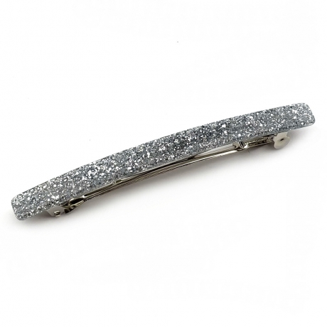Barrette cheveux longue 10cm acétate fait main paillette - argent