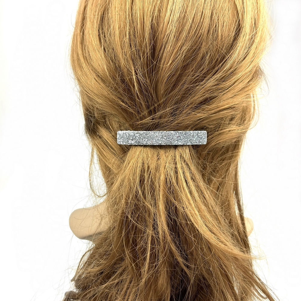 Barrette cheveux 8cm acétate fait main paillette - argent