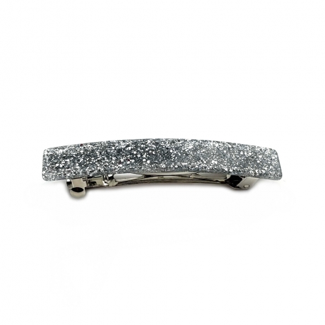 Barrette cheveux 8cm acétate fait main paillette - argent
