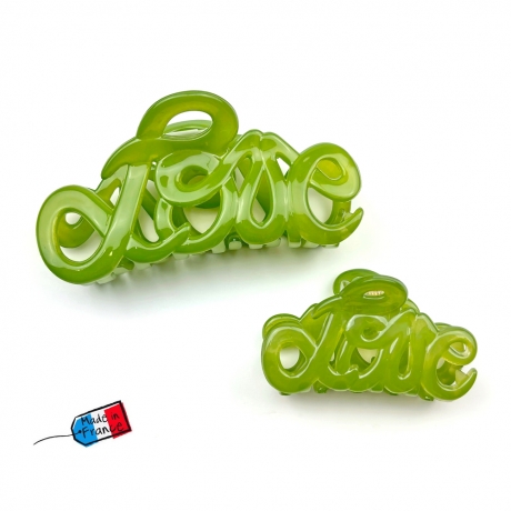 Petite pince cheveux "Love" Made in France 5.5cm, vert claire