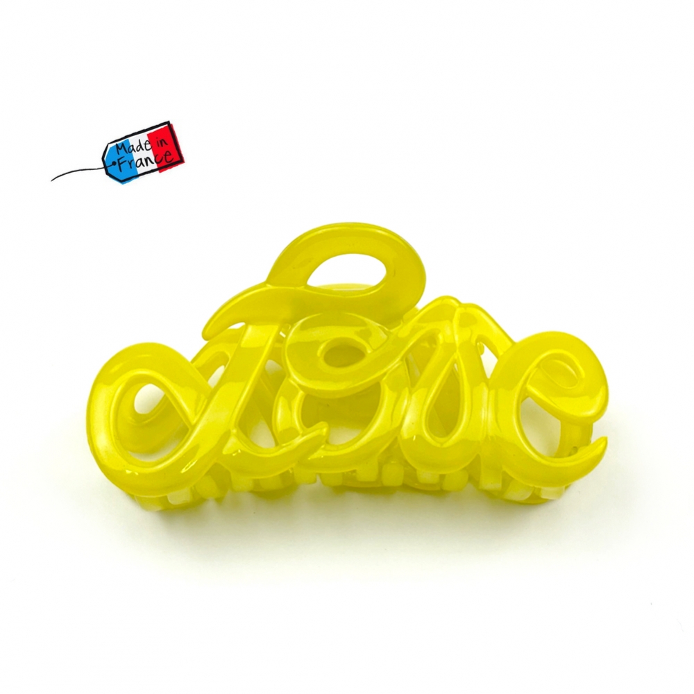 Pince cheveux "Love" Made in France 8.5cm - jaune vif