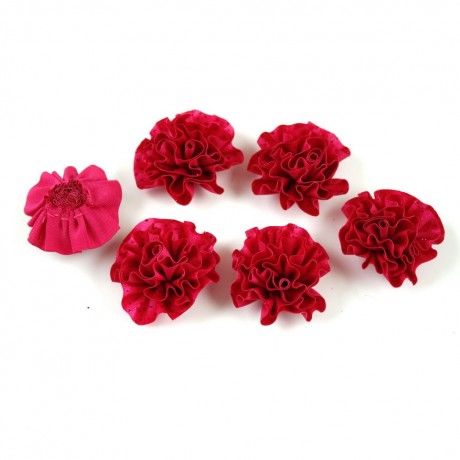 Lot de 6 petites fleurs en tissu satin et paillettes - fuchsia