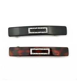 Barrette cheveux rectangulaire 7.5cm avec motif strass - marron ou noir