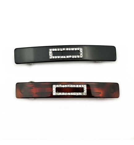 Barrette cheveux rectangulaire 7.5cm avec motif strass - marron ou noir