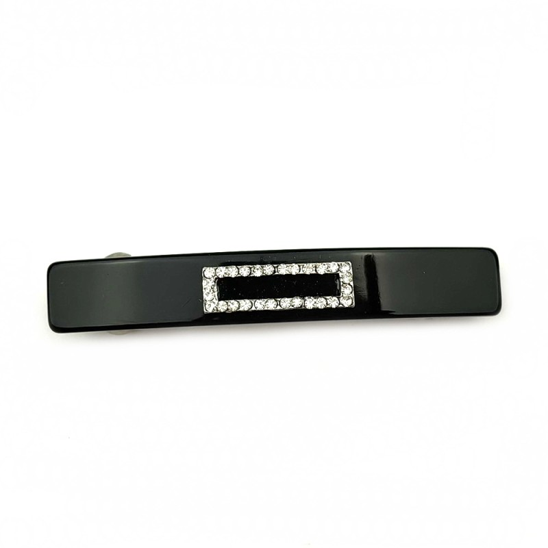 Barrette cheveux rectangulaire 7.5cm avec motif strass - marron ou noir