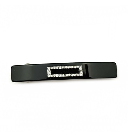 Barrette cheveux rectangulaire 7.5cm avec motif strass - marron ou noir