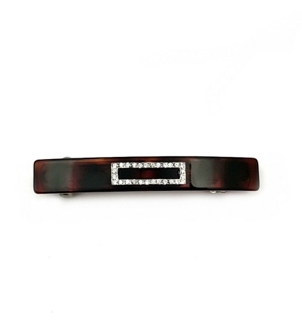 Barrette cheveux rectangulaire 7.5cm avec motif strass - marron ou noir